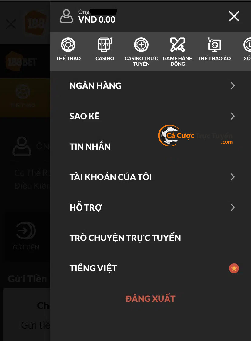 bước 1 cách gửi tiền 188bet